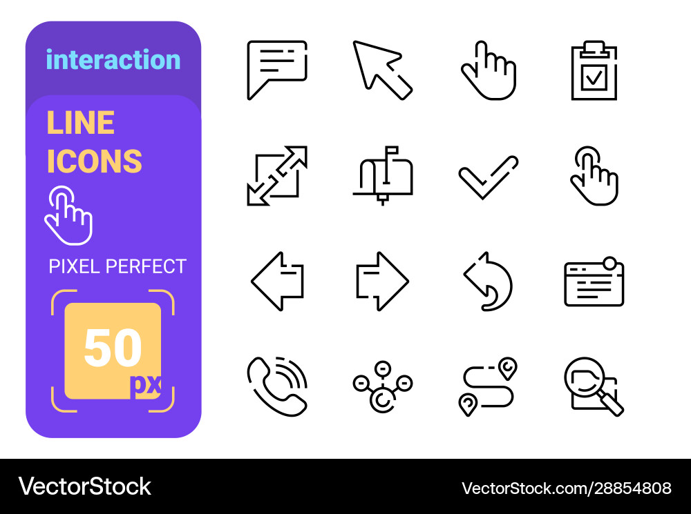 Set interaction line icons with perfect pixel Set interaction line icons with perfect pixel vector image