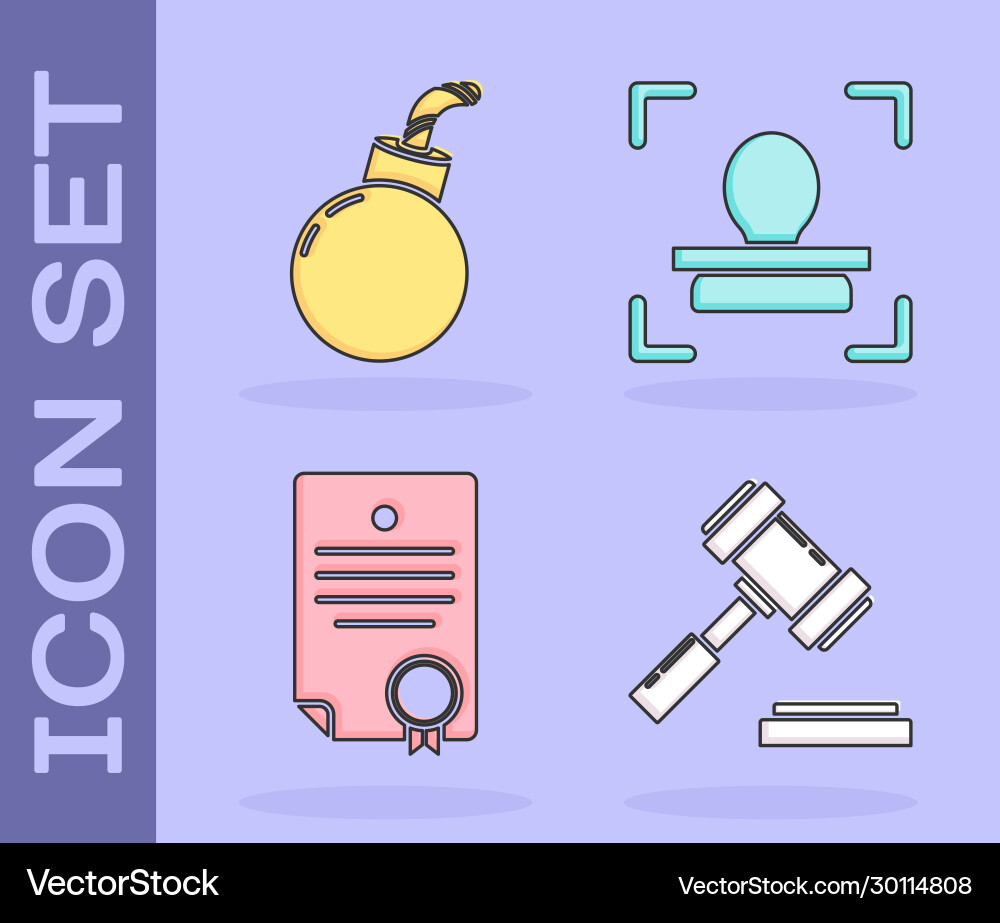 Set judge gavel bomb ready to explode Set judge gavel bomb ready to explode Vector Image