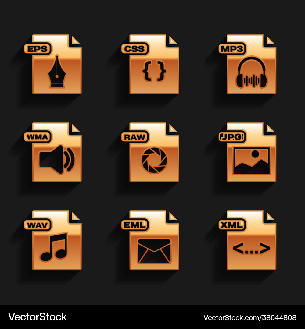 Set raw file document eml xml jpg wav wma Set raw file document eml xml jpg wav wma Vector Image