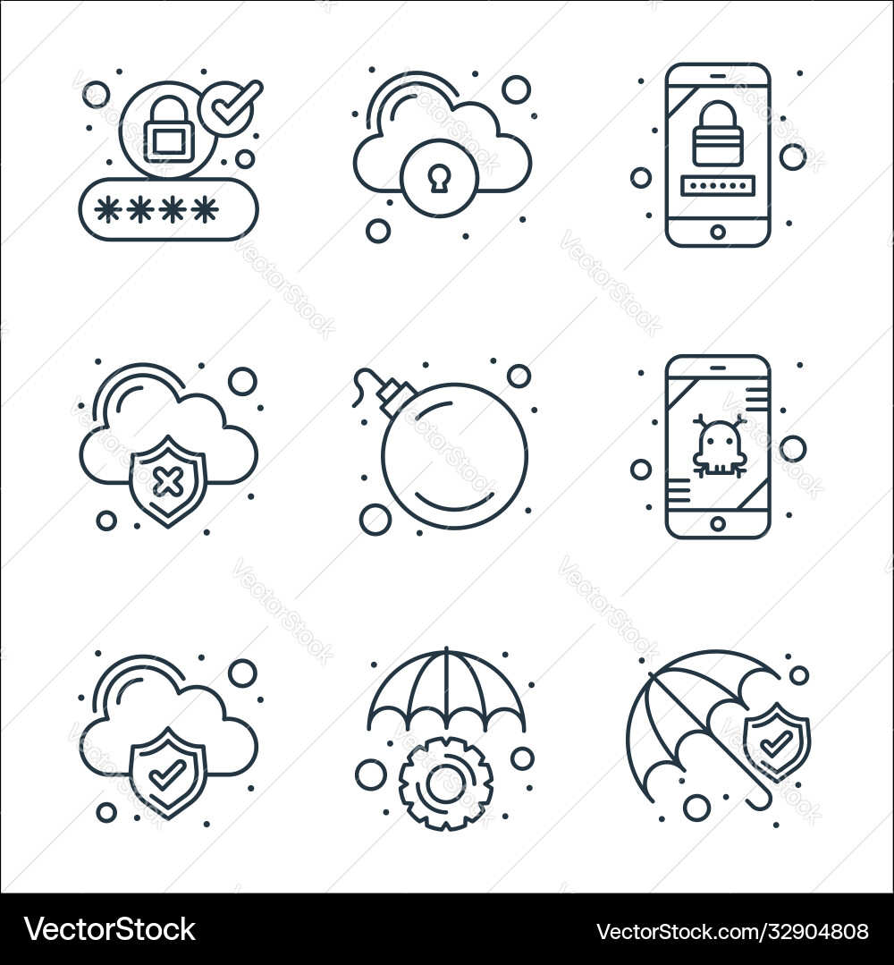 Web security line icons linear set quality Vector Image