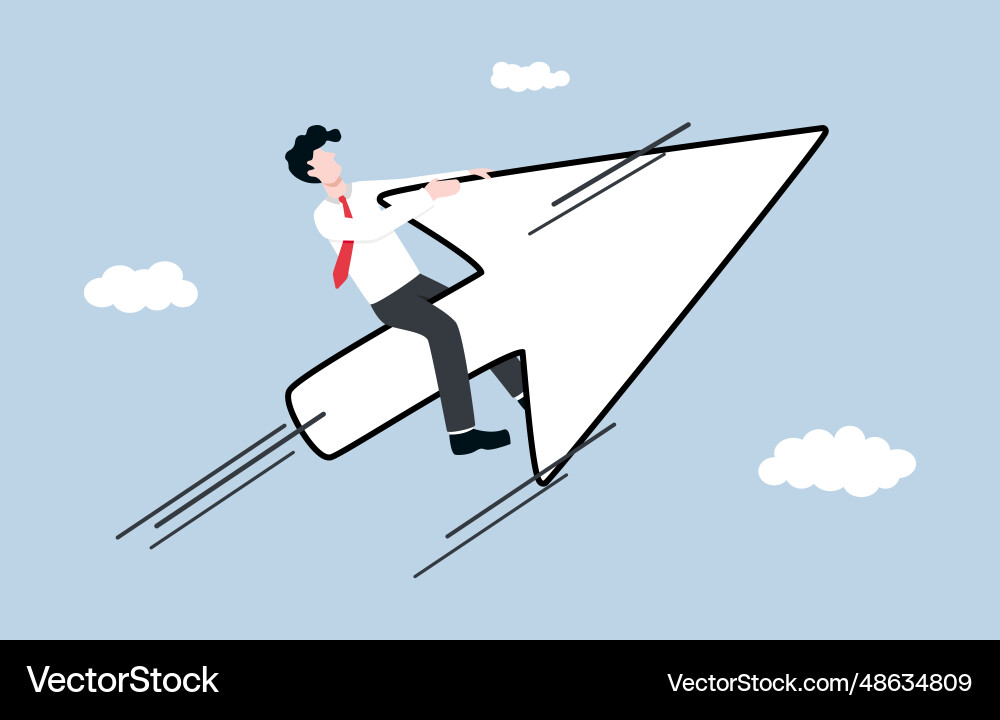 Businessman riding mouse pointer to sky Businessman riding mouse pointer to sky vector image