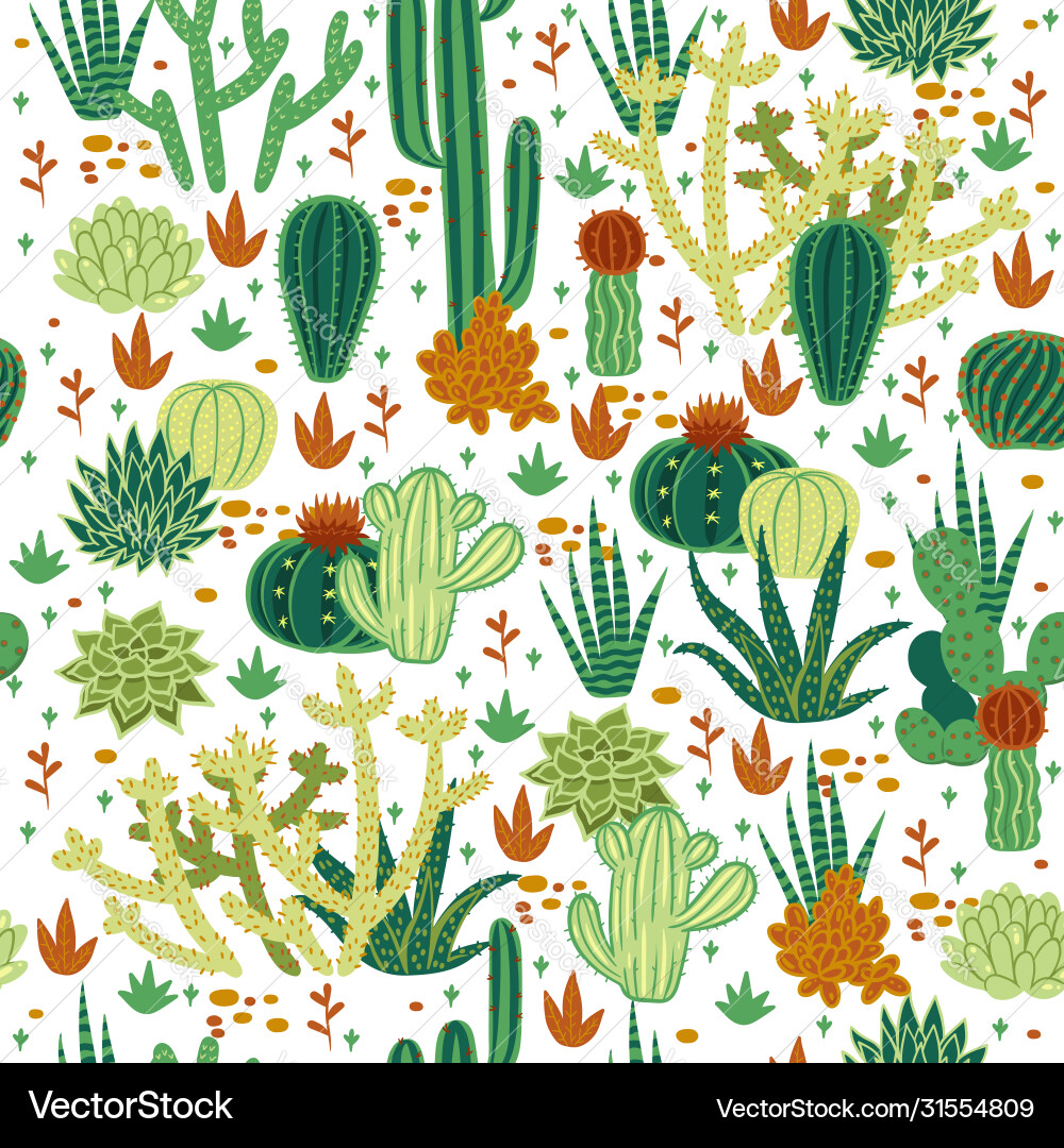 Cactus Pattern - White Background Vector Image