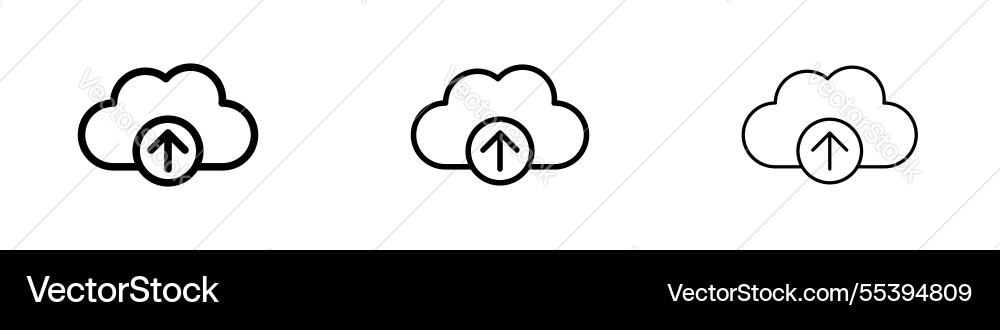 Cloud upload icons in three different stroke lines Vector Image