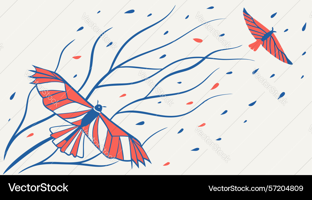 Dynamic bird in flight with abstract flowing vector image