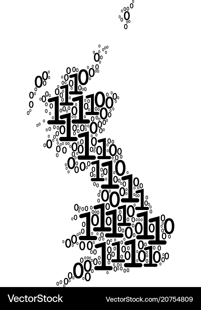 Great britain map collage of binary digits Great britain map collage of binary digits Vector Image