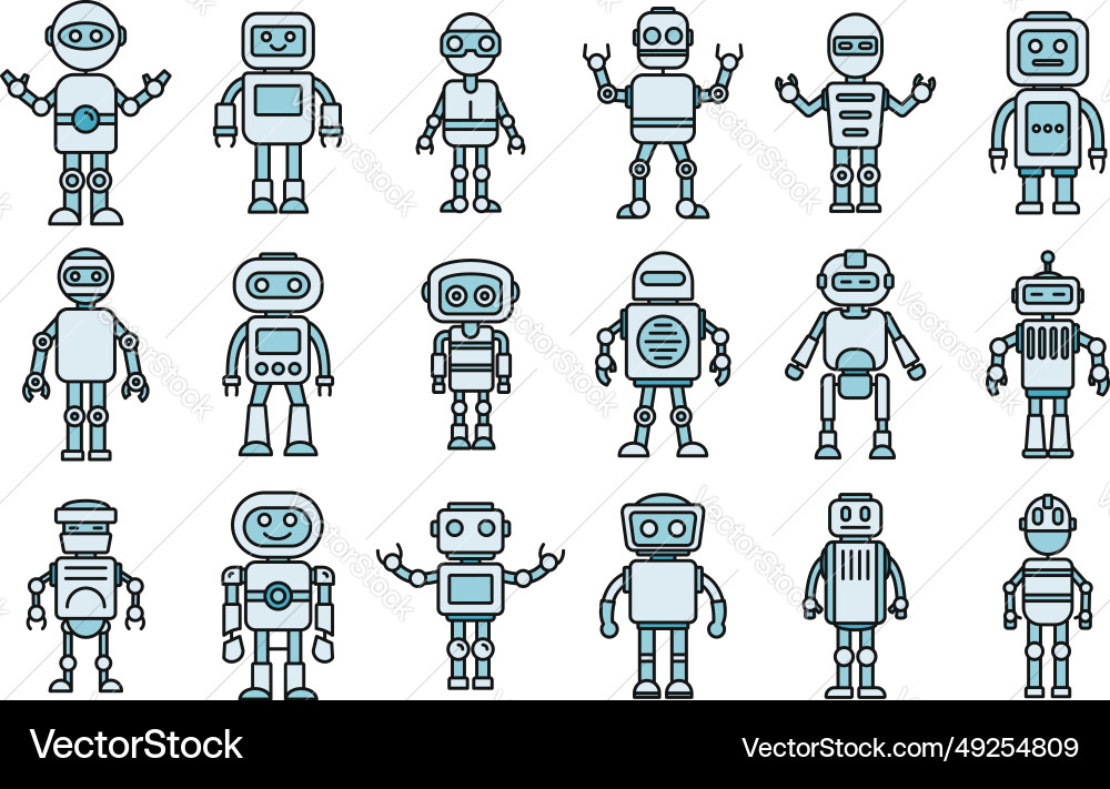 Humanoid robot icons set color Humanoid robot icons set color vector image