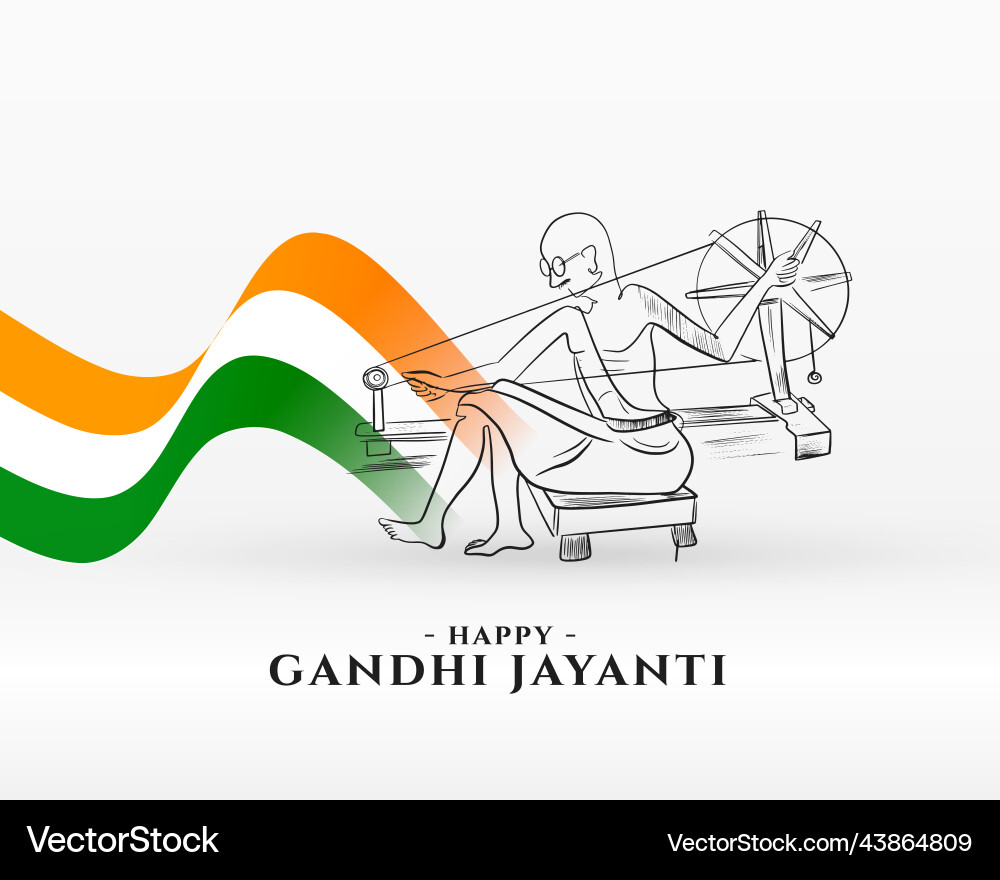 Indian flag wave style happy gandhi jayanti vector image