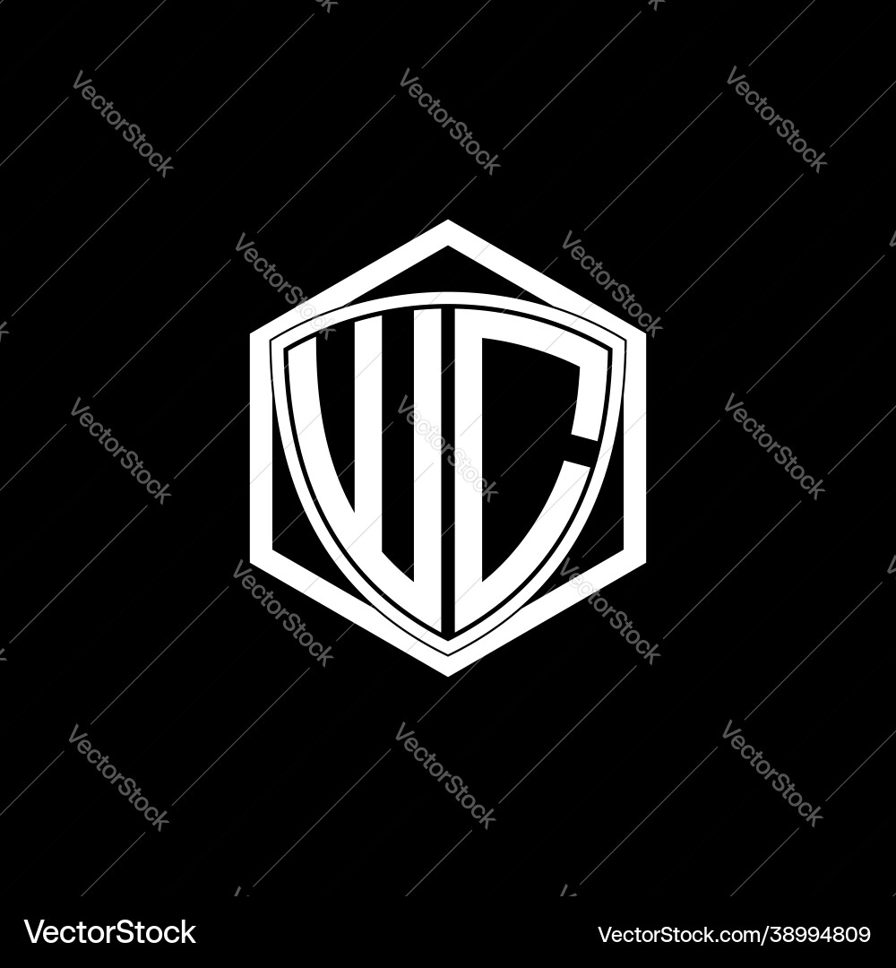 Initial letter w c shield with hexagon frame Vector Image