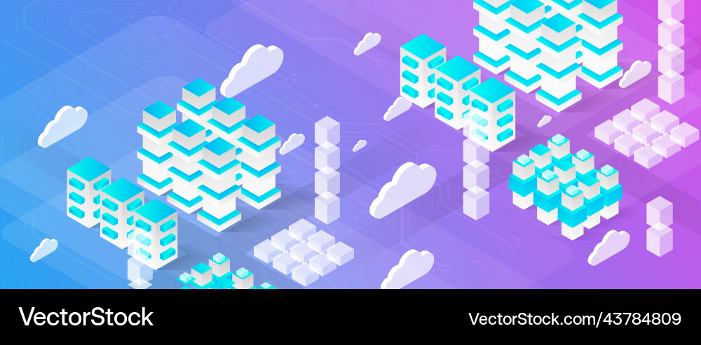 Isometric big data flow processing concept cloud Isometric big data flow processing concept cloud vector image