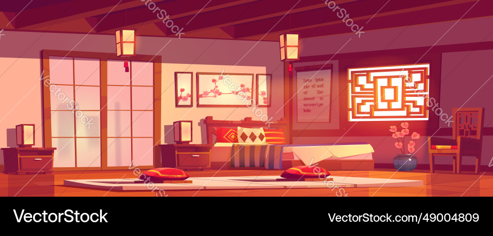 Japanese hotel bedroom interior cartoon Japanese hotel bedroom interior cartoon vector image