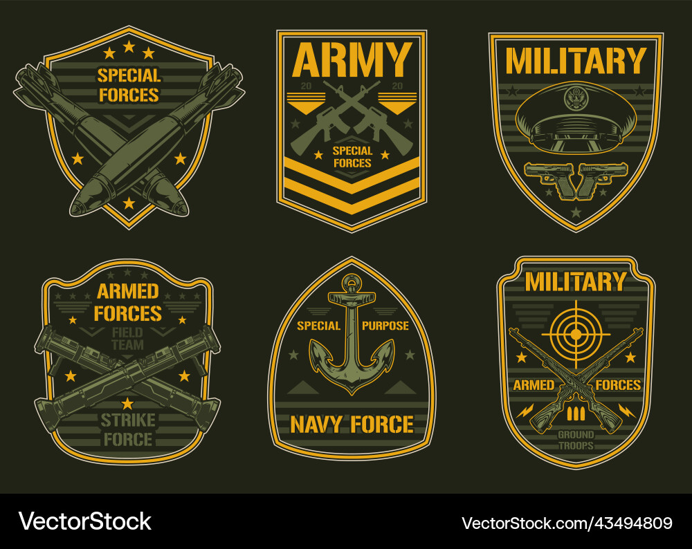 Military soldiers set colorful sticker vector image