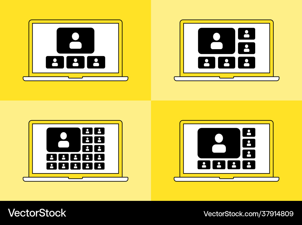 Online Video Call Icons - Laptop Set Vector Image