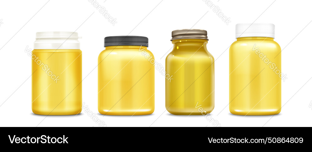 Pill bottles 3d set isolated on white background Vector Image