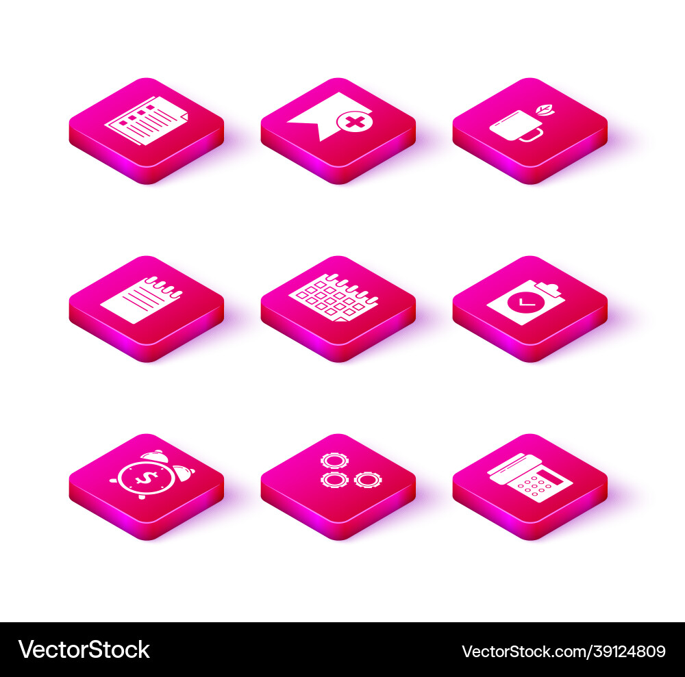 Set alarm clock with dollar symbol gear notebook Set alarm clock with dollar symbol gear notebook vector image