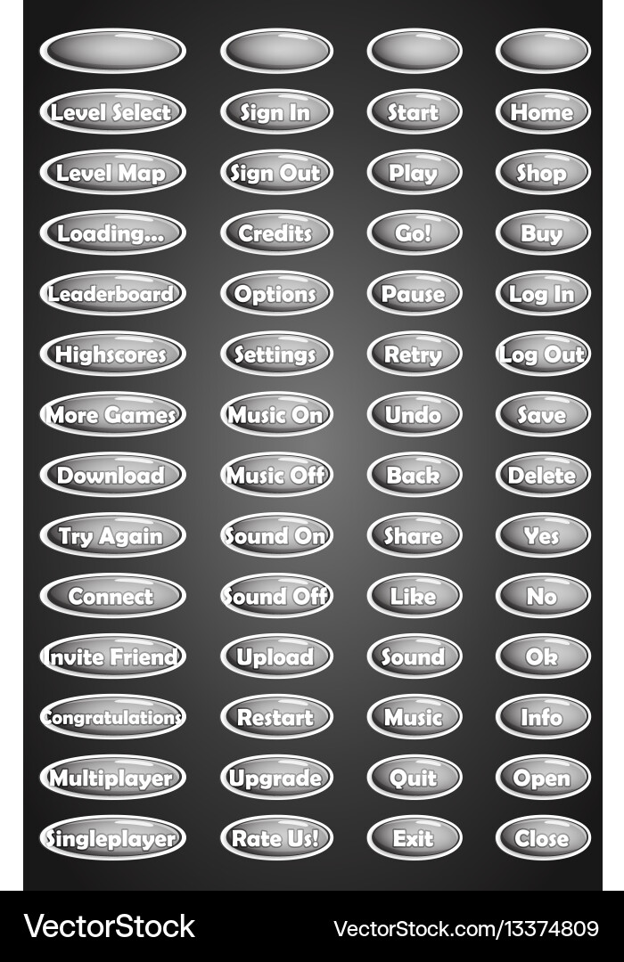 Set of text game buttons in cartoon style vector image