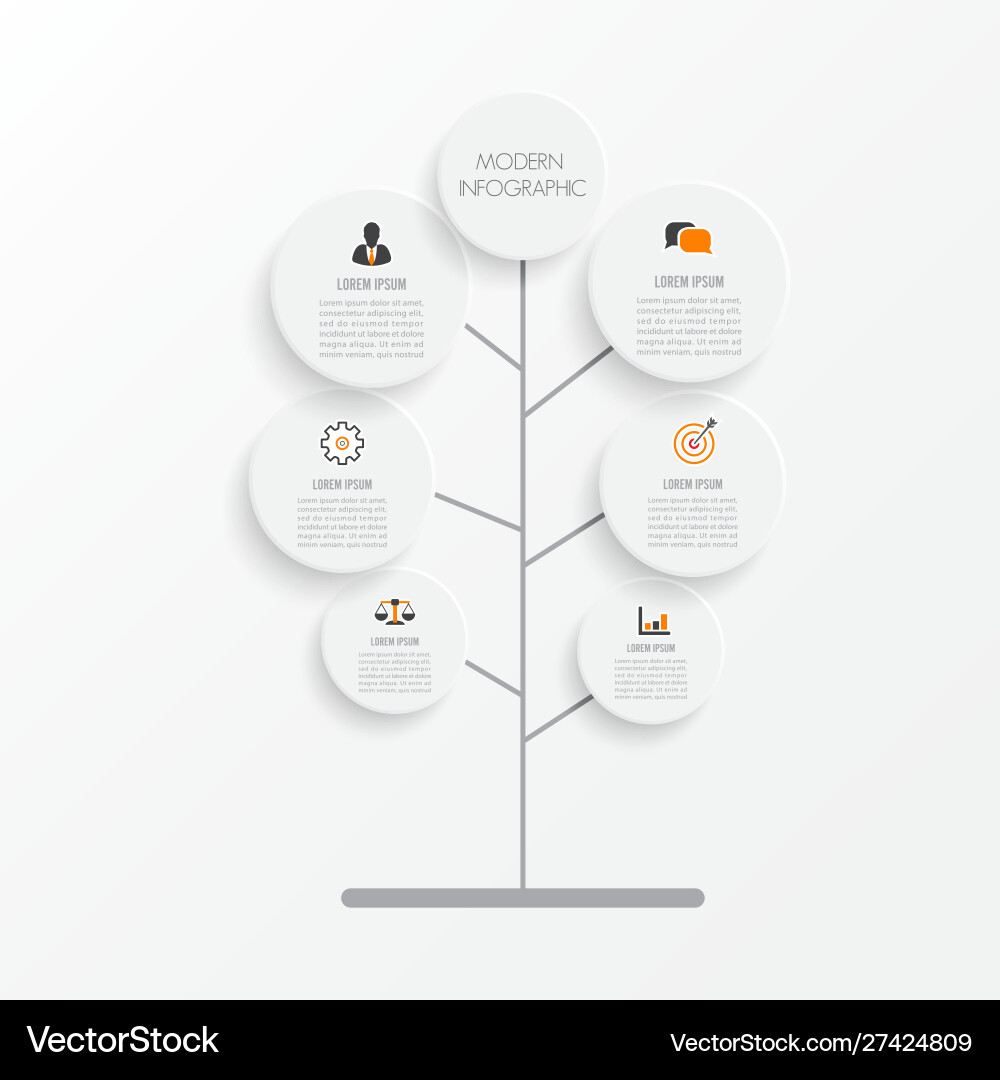 Tree infographic with icons numbers and text Tree infographic with icons numbers and text vector image