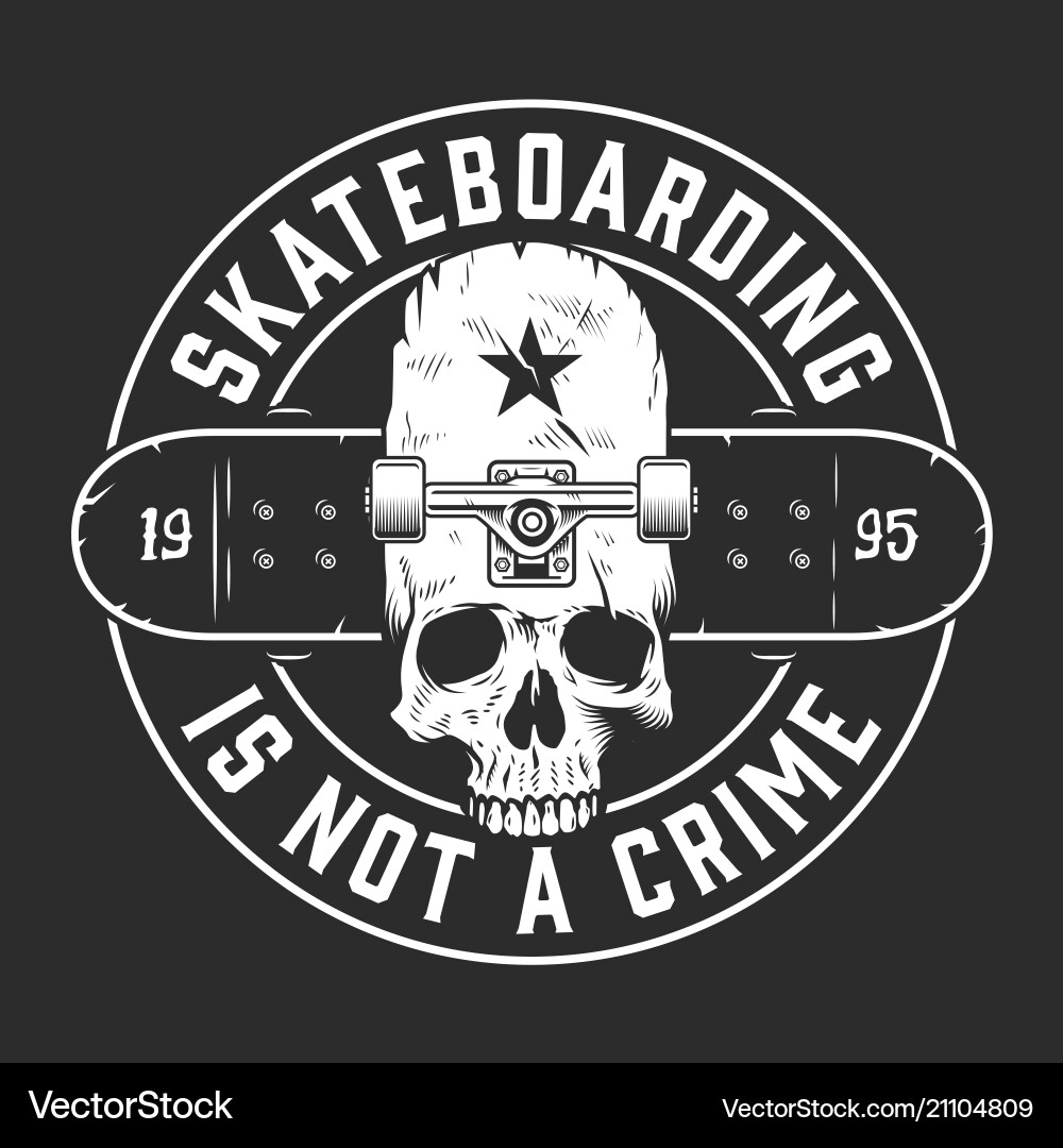 Vintage Skateboarding Skull Emblem Vector Image