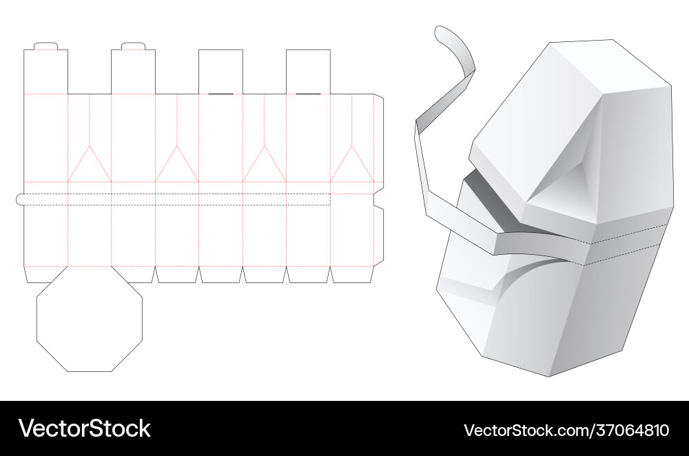 Chamfered octagonal box with zipping die cut Vector Image
