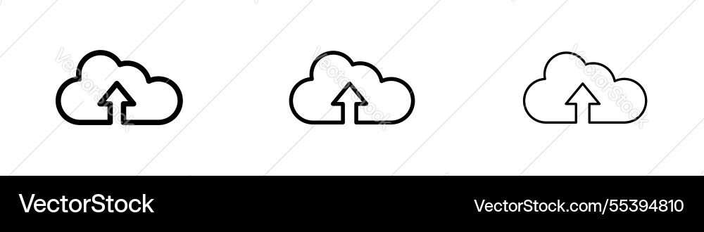 Cloud upload icons in three different stroke lines vector image