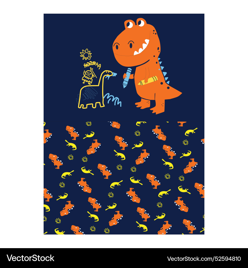 Dino print with all over art Vector Image