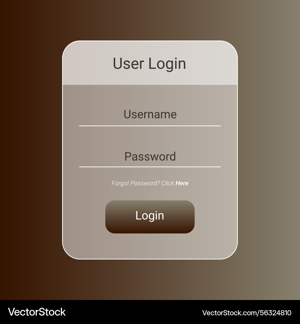 Elegant brown gradient login screen interface vector image