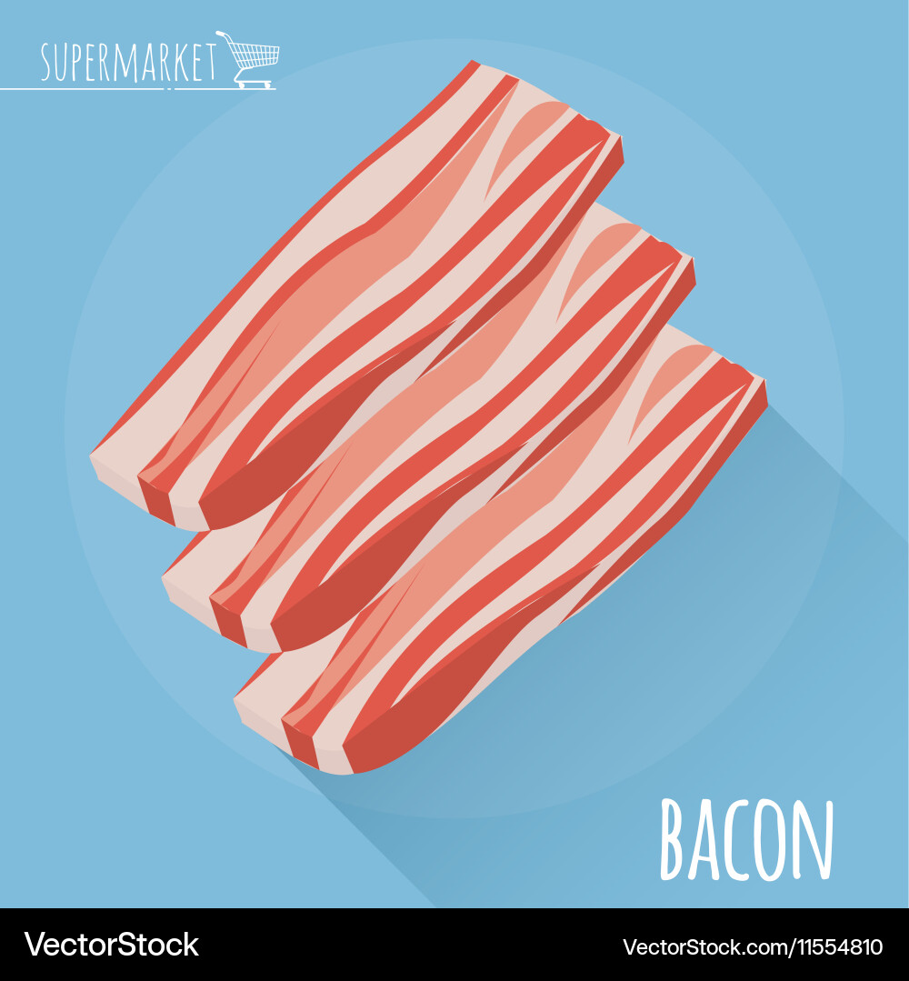 Flat design sliced bacon with long shadow Vector Image