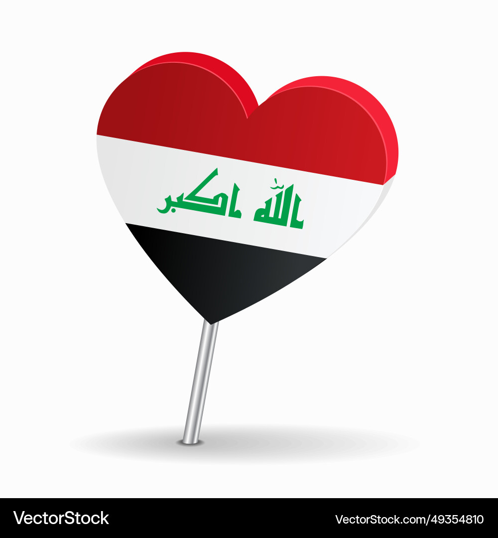 Iraqi flag heart-shaped map pointer layout Iraqi flag heart-shaped map pointer layout Vector Image