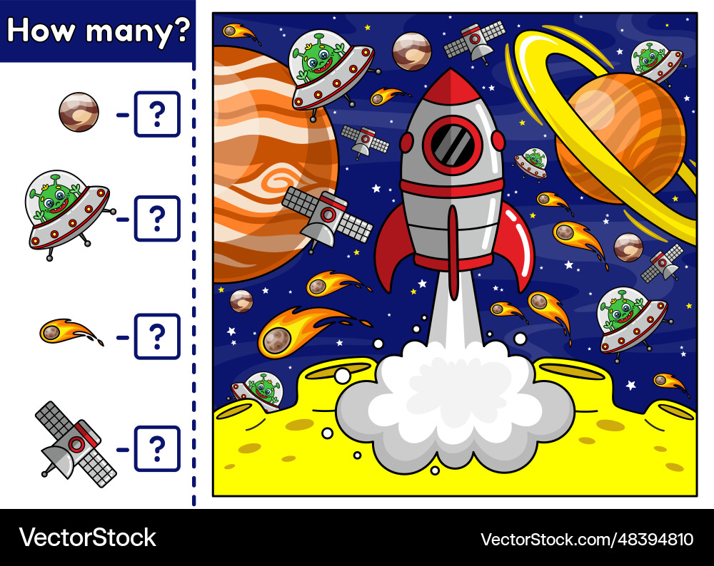 Math Kinder Spiel finden und zählen Raum Objekte vektorbild