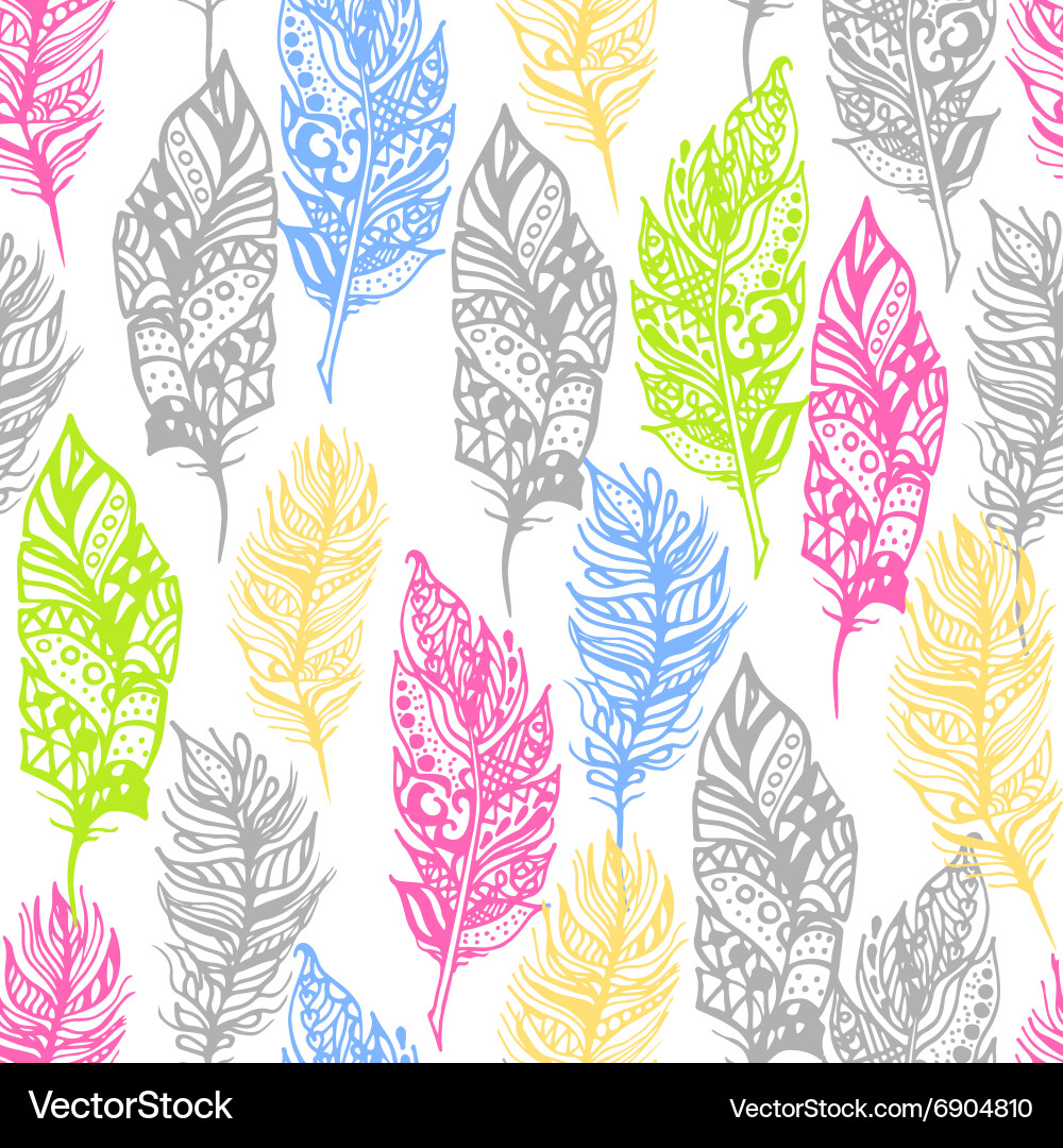 Neon Feather Zentangle Pattern Vector Image