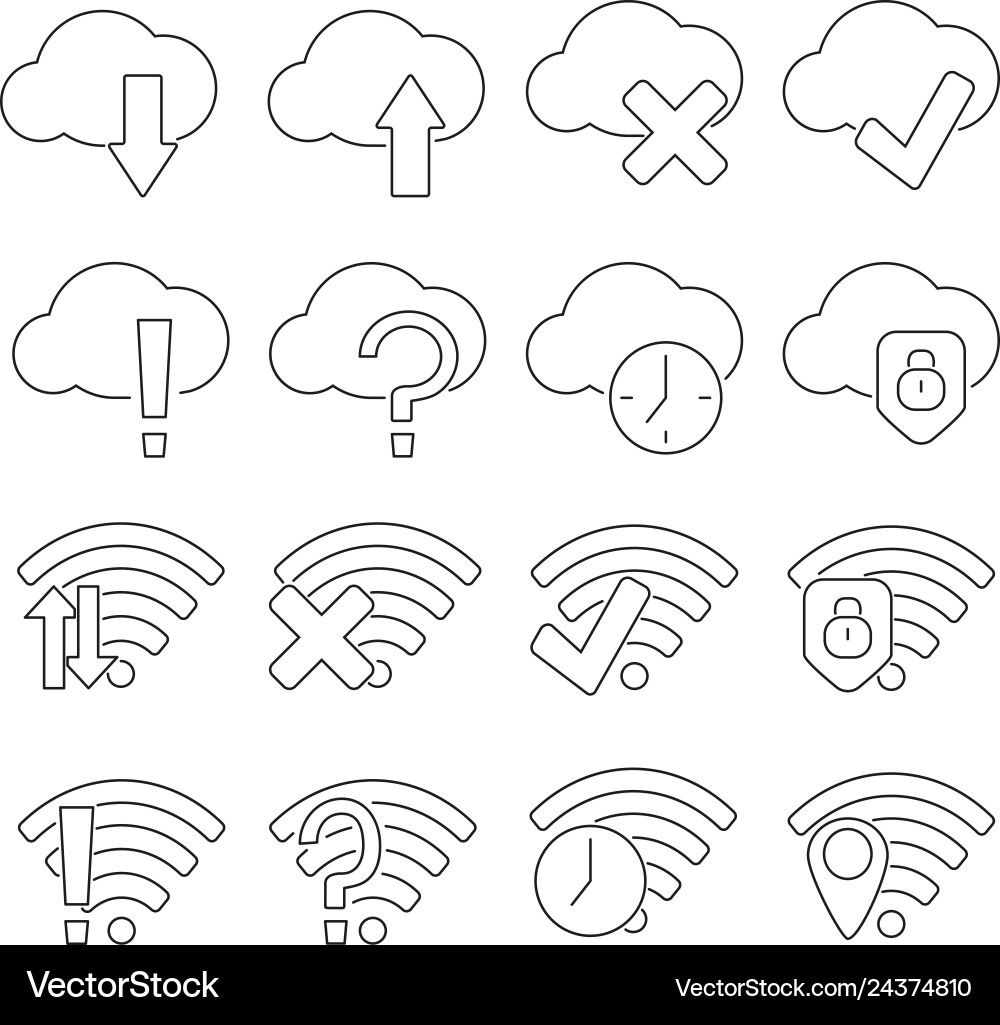Set of icons in line style cloud and wifi vector image