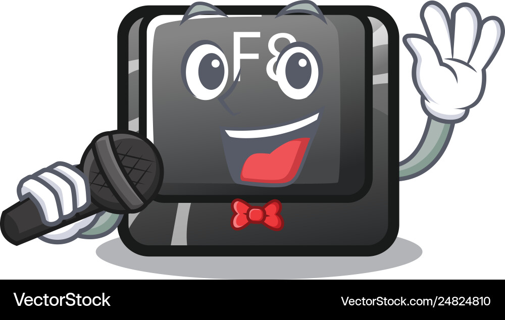 Singing f8 button installed on computer mascot vector image