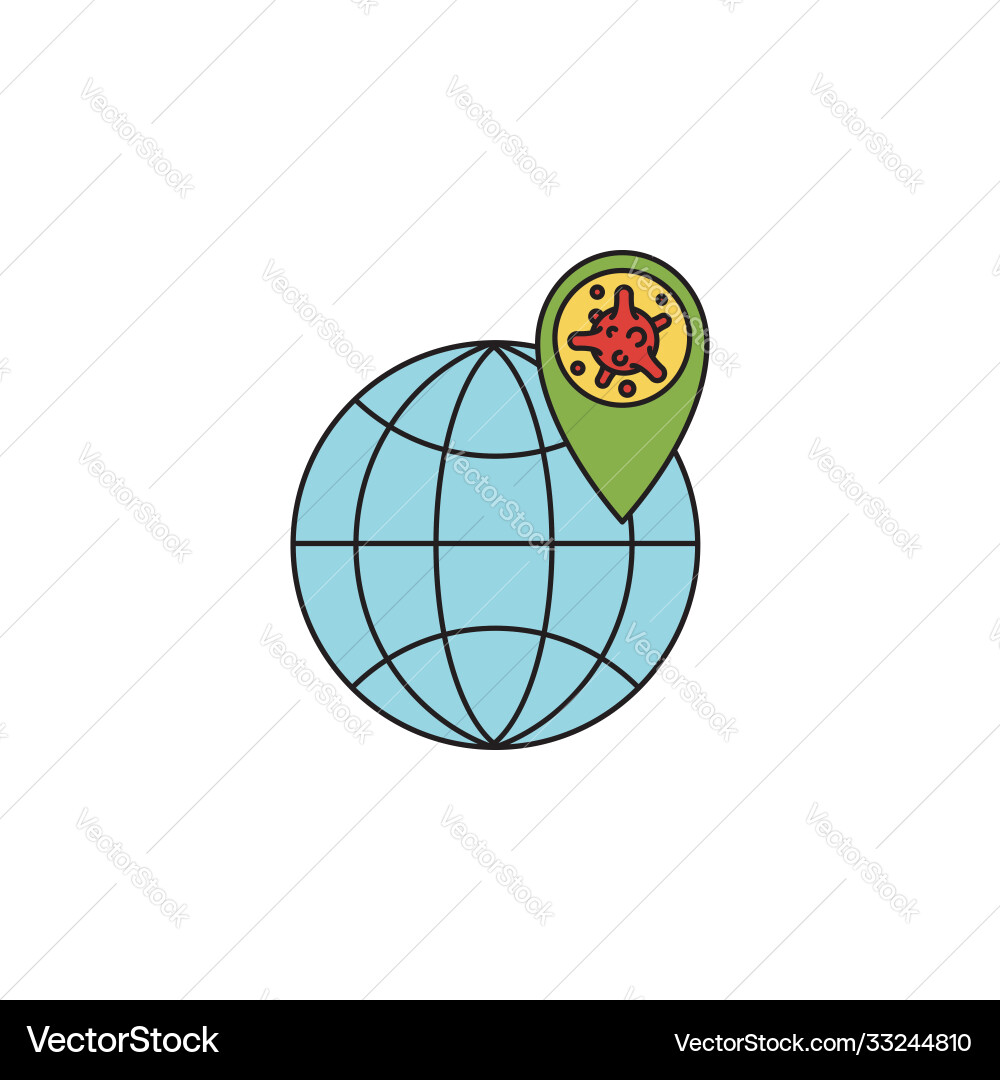 Virus bacteria map pointer and globe color line Virus bacteria map pointer and globe color line vector image
