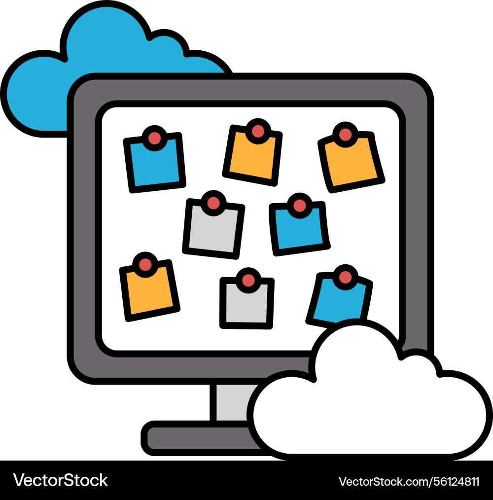 A computer monitor with bunch of sticky notes A computer monitor with bunch of sticky notes vector image