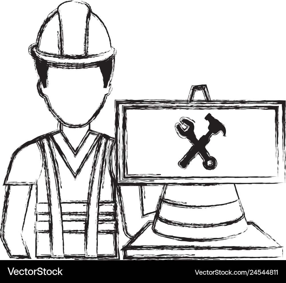 Builder with cone and signal character Builder with cone and signal character vector image