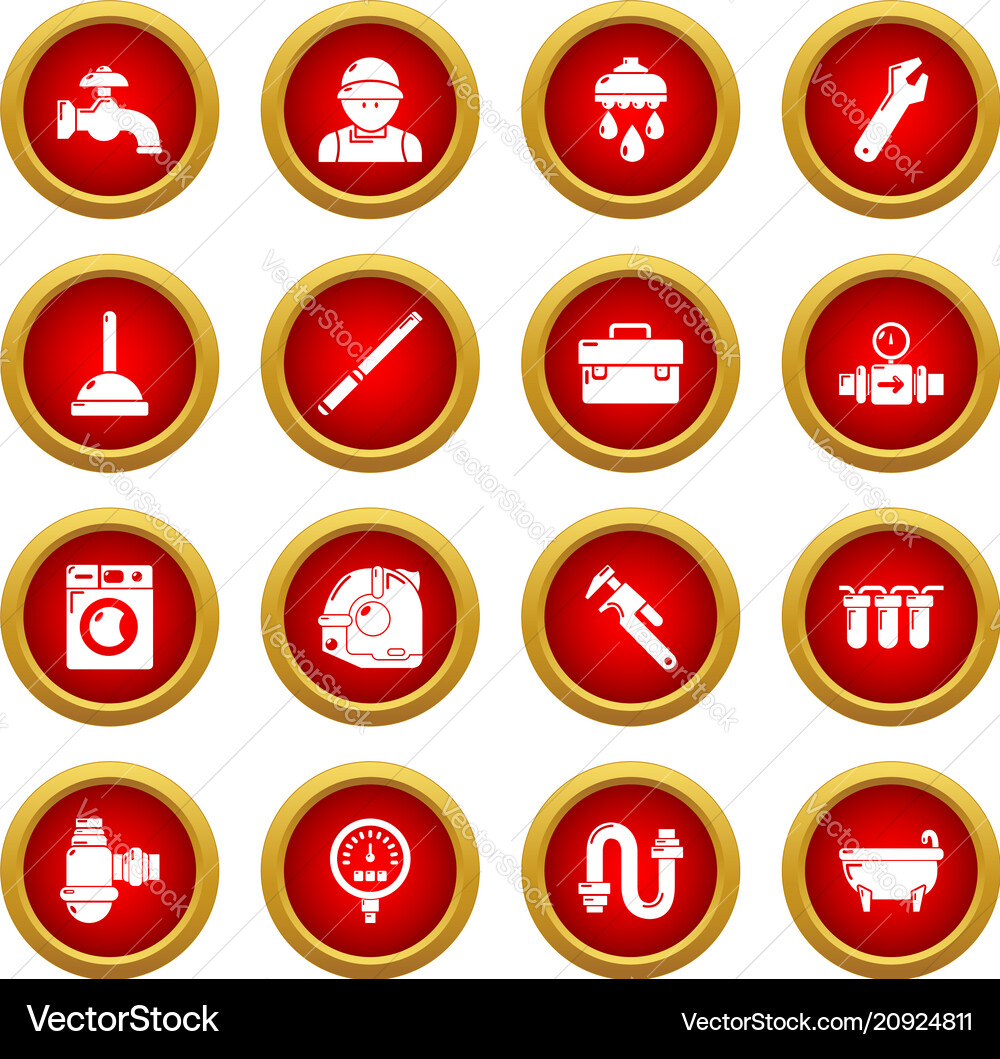 Plumber symbols icons set simple style Plumber symbols icons set simple style vector image