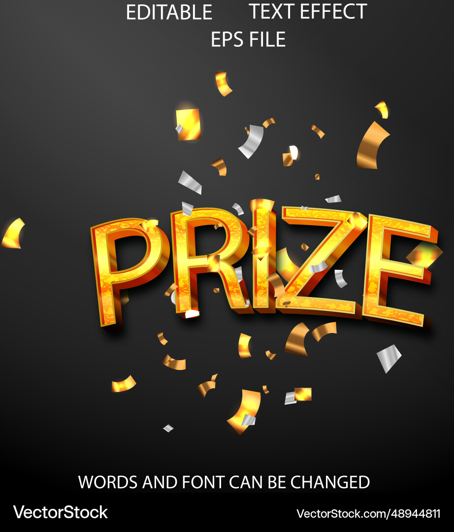 Prize text effect font editable typography 3d Prize text effect font editable typography 3d vector image