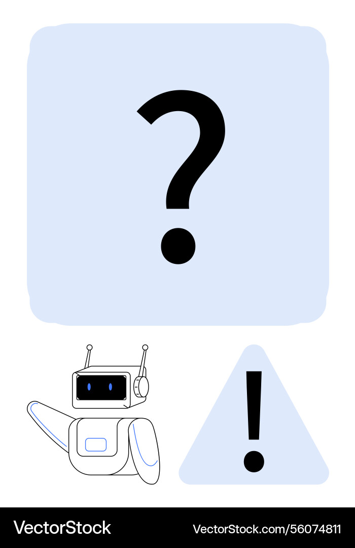 Question mark robot and warning sign Vector Image
