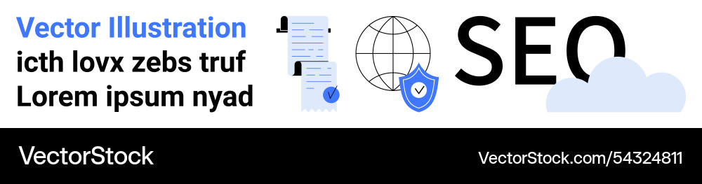 Seo optimization elements with globe shield Vector Image