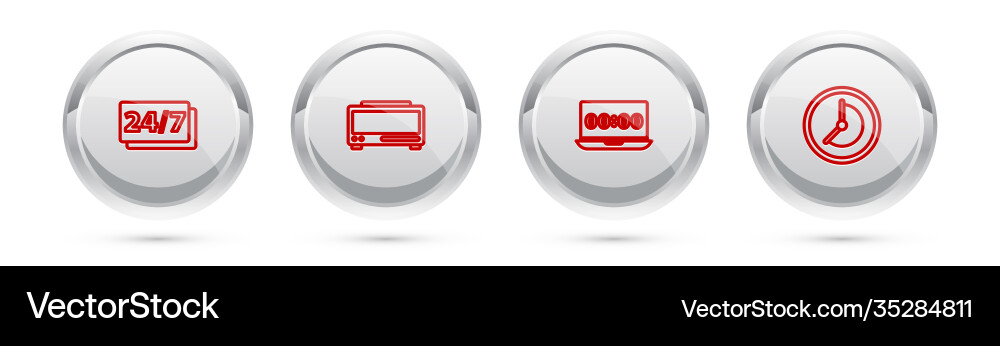 Set line clock 24 hours digital alarm Set line clock 24 hours digital alarm vector image