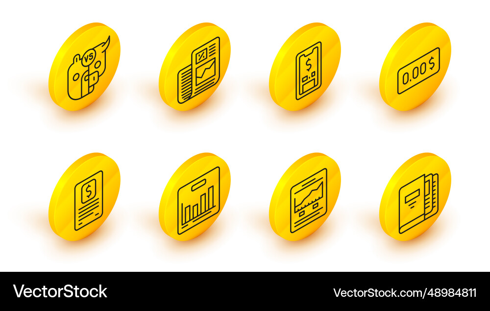 Set line office folders website with growth graph vector image