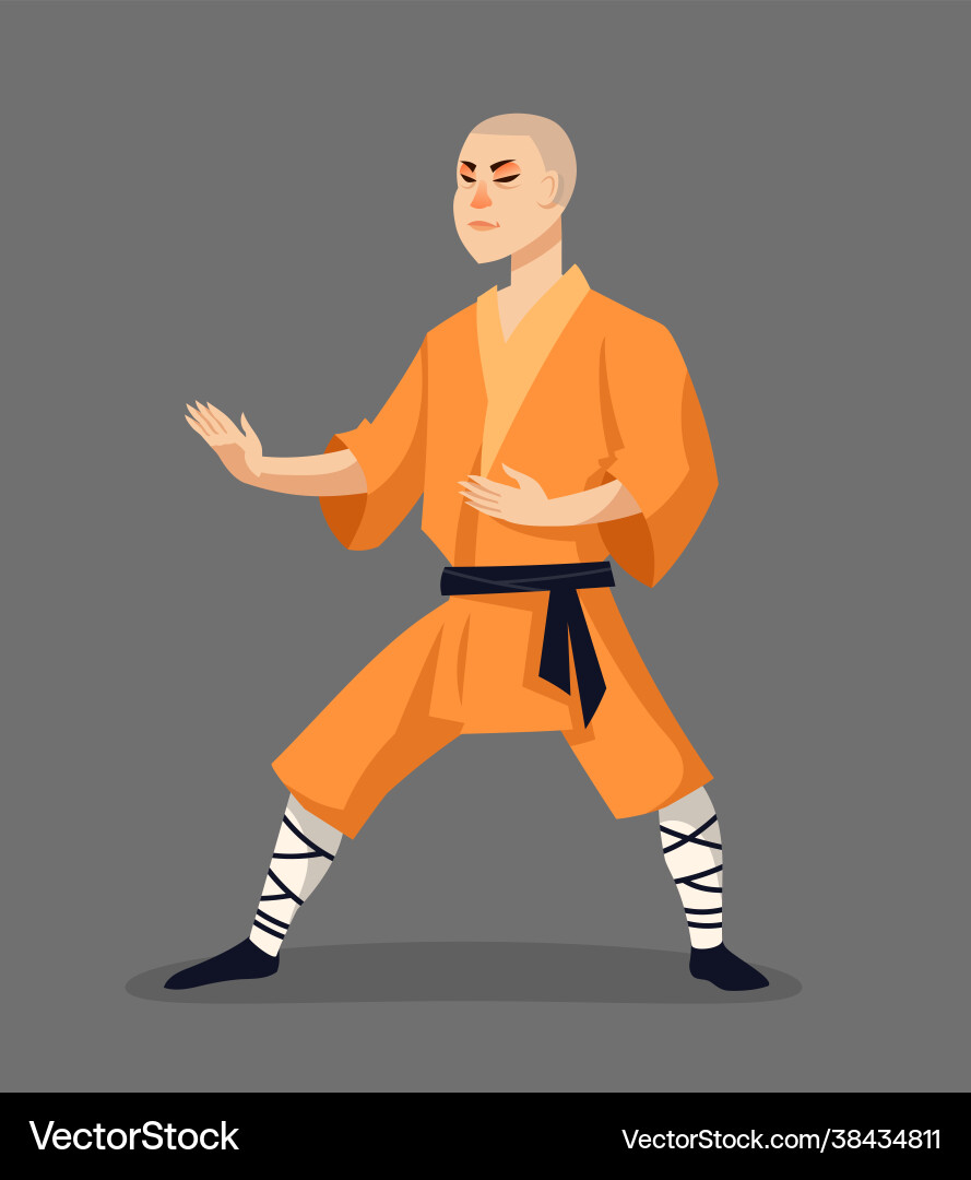 Shaolin monk in attacking position Vector Image