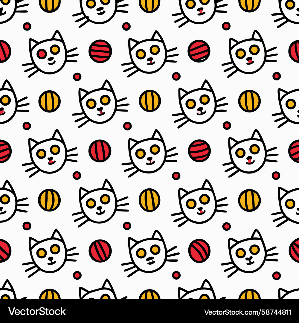 Simple pattern of cute cat faces and colorful Simple pattern of cute cat faces and colorful Vector Image