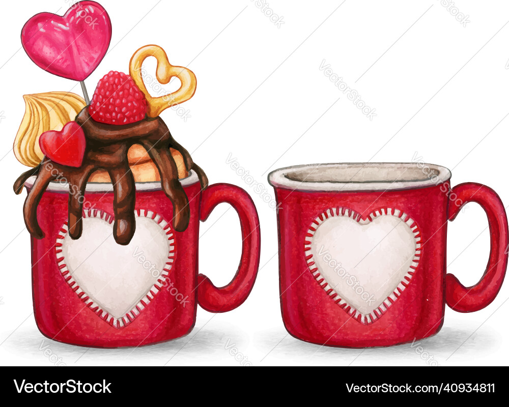 Watercolor valentines day yummy cups vector image