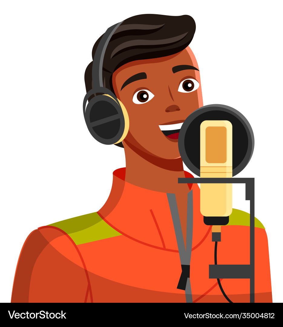 Blogger guy recording using professional Blogger guy recording using professional Vector Image