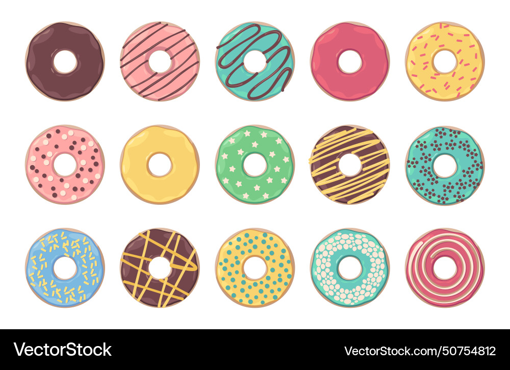 Cartoon donut cute colorful bakery glazed Cartoon donut cute colorful bakery glazed vector image