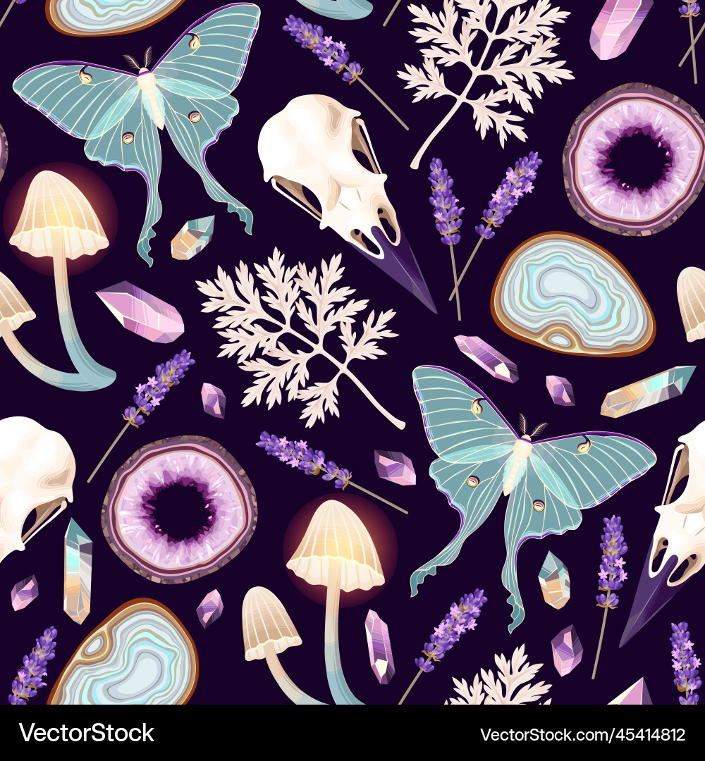 Celestial Geode & Moth Pattern Vector Image