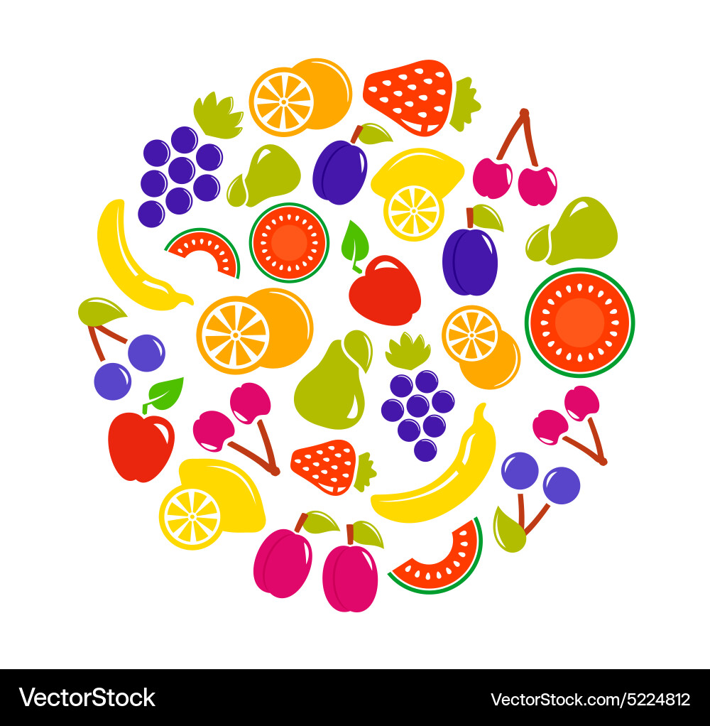 Fruit objects in round vector image