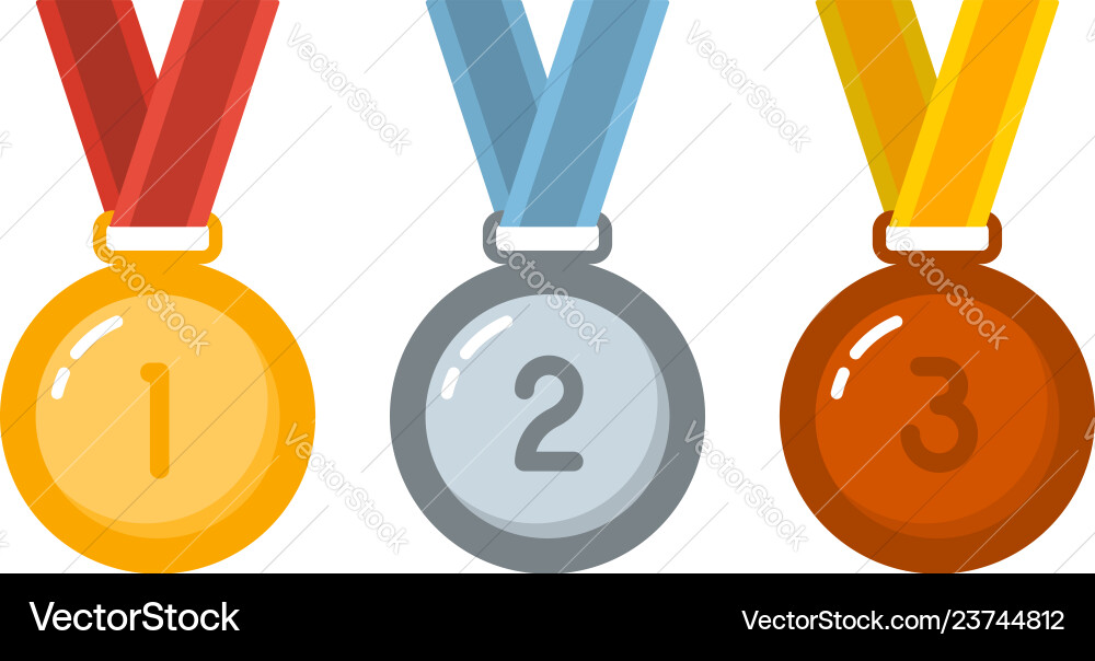 Gold silver bronze medals in flat style design Gold silver bronze medals in flat style design vector image