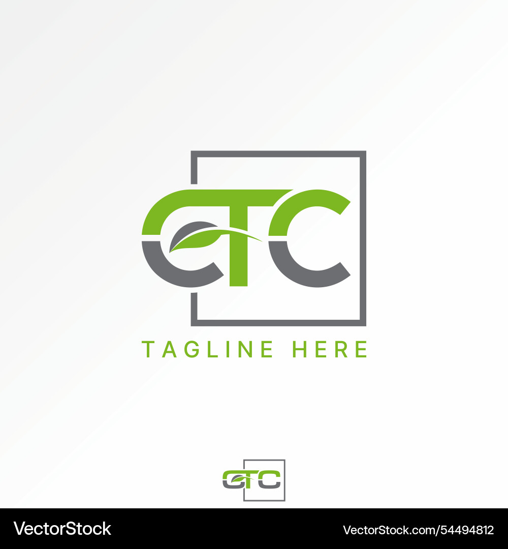 Initial ctc font connected leaf nature line square Initial ctc font connected leaf nature line square Vector Image