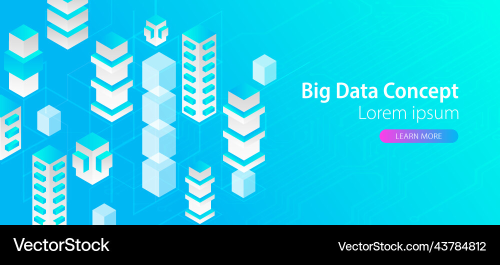 Isometric big data flow processing concept cloud Isometric big data flow processing concept cloud vector image
